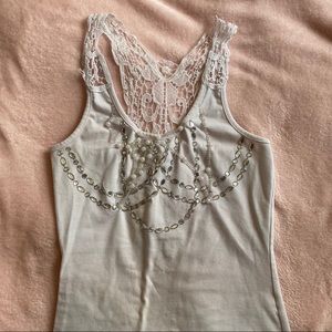 Heat Wave Vintage White Tank Top with Beads